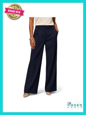 High Waisted Front Crease Wide Leg Dress Pants with Pockets for Work Office